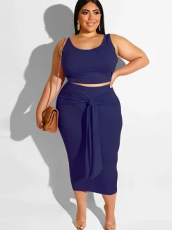 Plus Size Two Piece Tank Top Maxi Skirts Set