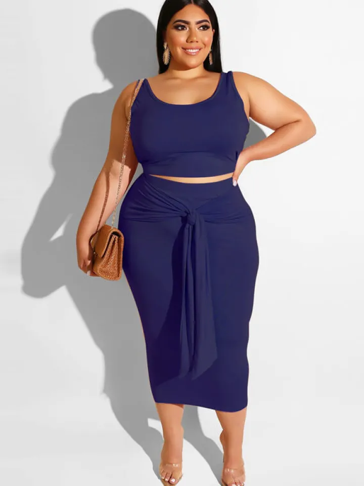 Plus Size Two Piece Tank Top Maxi Skirts Set