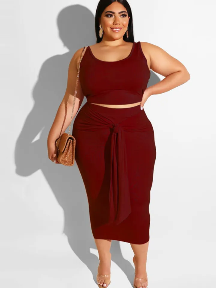 Plus Size Two Piece Tank Top Maxi Skirts Set