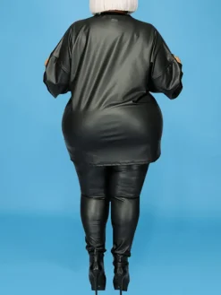 Plus Size Two-Piece Leather Set