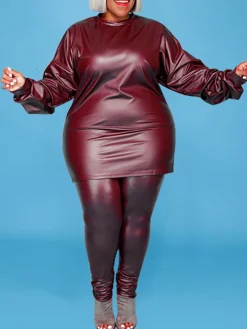 Plus Size Two-Piece Leather Set