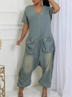Pockets Bagged Denim Jumpsuit