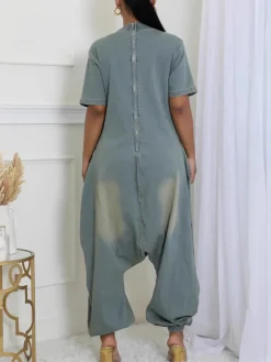 Pockets Bagged Denim Jumpsuit