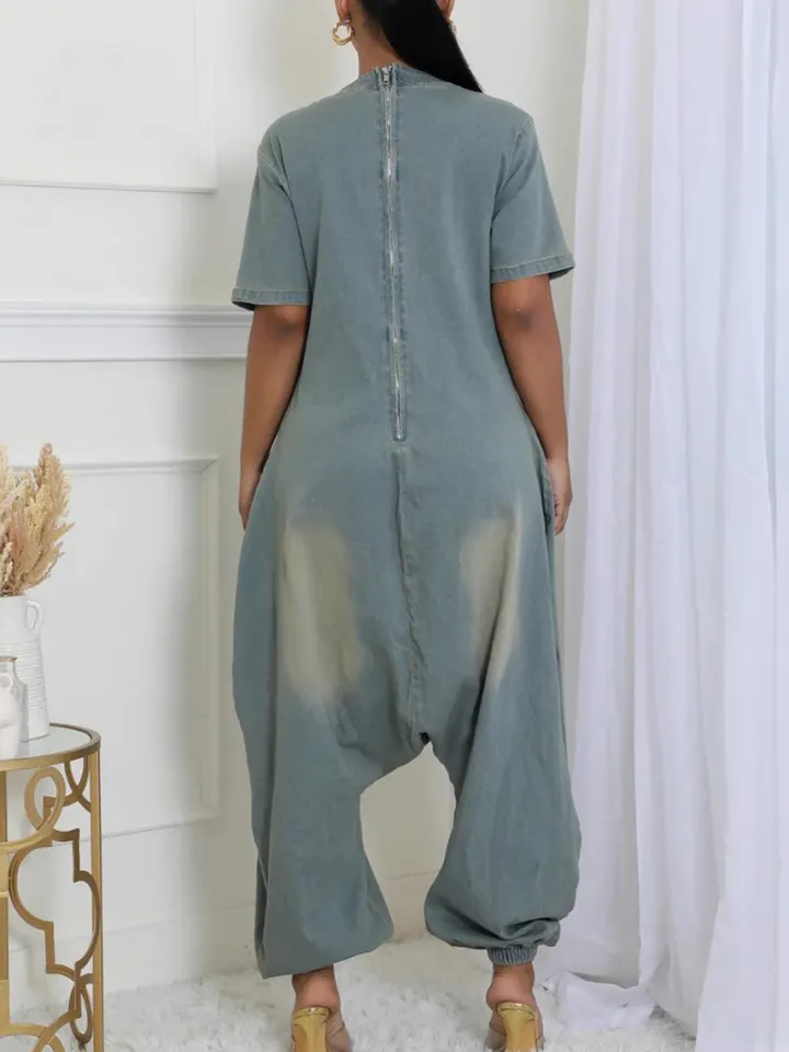Pockets Bagged Denim Jumpsuit