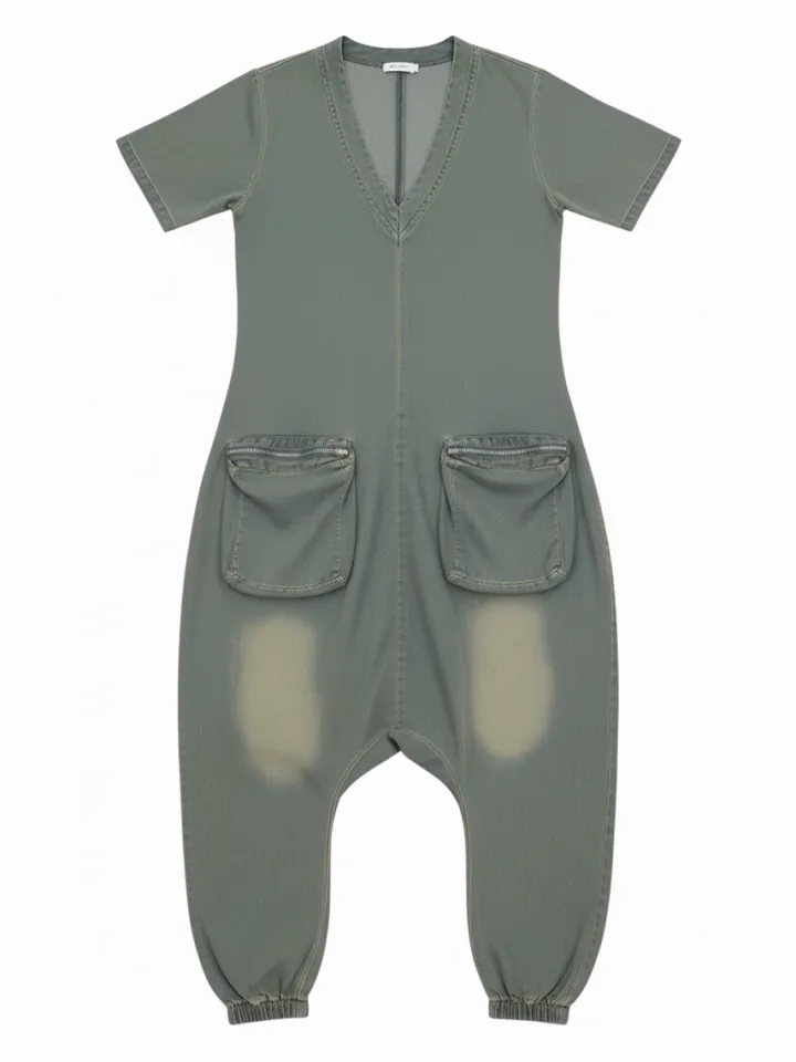 Pockets Bagged Denim Jumpsuit