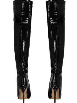 Pointed Toe Patent Leather Over-the-Knee Boots