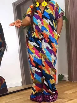 Print Zipper Wide Leg Jumpsuit