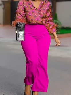 Printed Long Sleeve Shirt u0026 Wide-Leg Pants