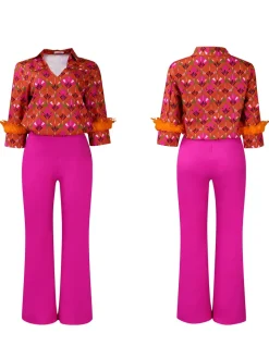 Printed Long Sleeve Shirt u0026 Wide-Leg Pants