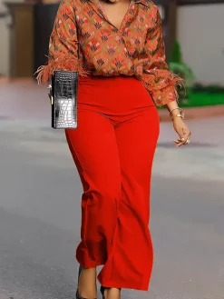 Printed Long Sleeve Shirt u0026 Wide-Leg Pants