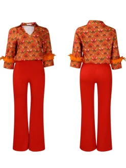 Printed Long Sleeve Shirt u0026 Wide-Leg Pants