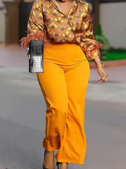 Printed Long Sleeve Shirt u0026 Wide-Leg Pants