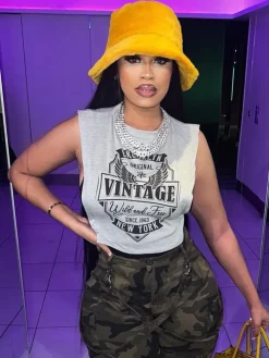 Printed Sleeveless Cut Out Crop Top