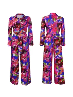 Printed Two-Piece Shirt u0026 Wide-Leg Pants