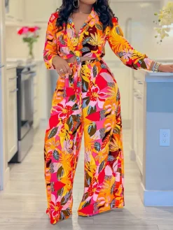Printed Two-Piece Shirt u0026 Wide-Leg Pants
