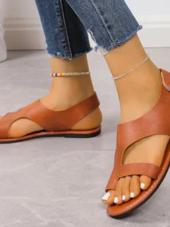 PU Leather Flat Toe-Ring Sandal