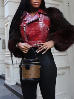 PU Leather Patchwork Moto Jacket