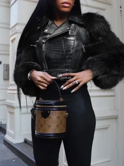 PU Leather Patchwork Moto Jacket