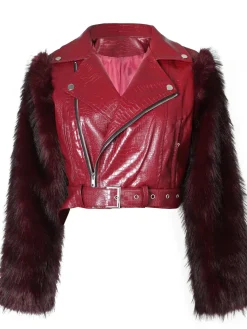 PU Leather Patchwork Moto Jacket