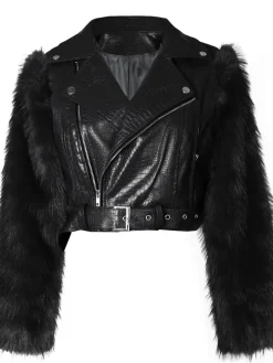 PU Leather Patchwork Moto Jacket