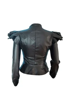 PU Leather Ruffle Long Sleeves Jacket