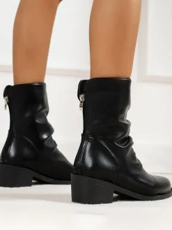 PU Leather Solid Color Ruched Anklet Boots