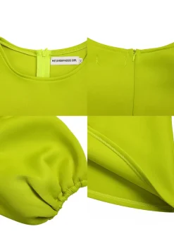 Puff Sleeve Solid Ruched Bodycon Midi Dress