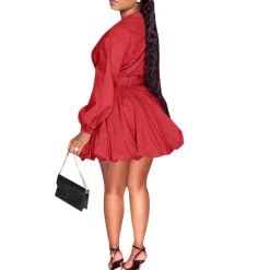 Puffy Long Sleeve Button Down Shirt Dress