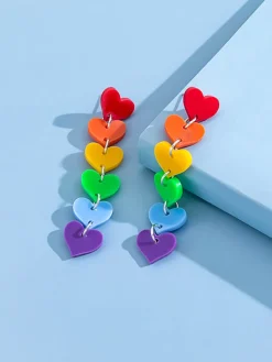 Rainbow Heart Tassel Earrings