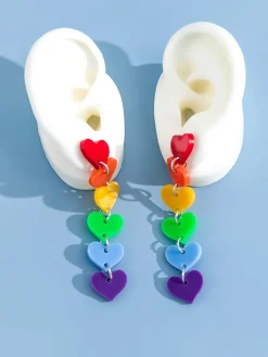 Rainbow Heart Tassel Earrings