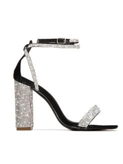 Rhinestone Ankle Strap Block Heel Sandals