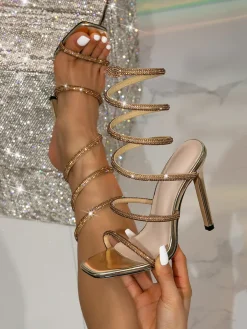 Rhinestone Ankle-Wrap High Heel Sandals