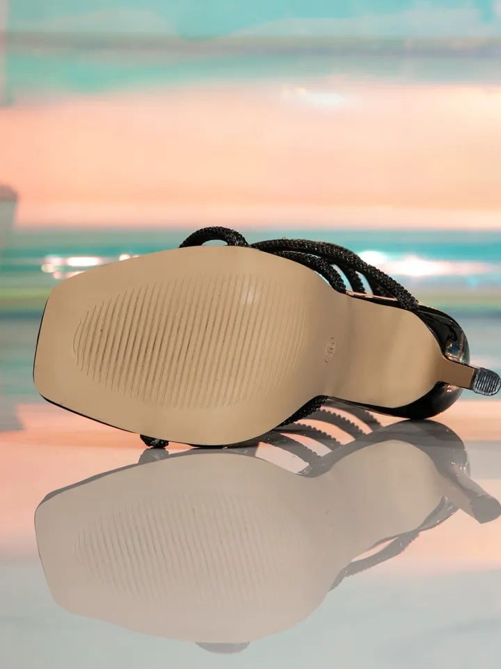 Rhinestone Ankle-Wrap High Heel Sandals