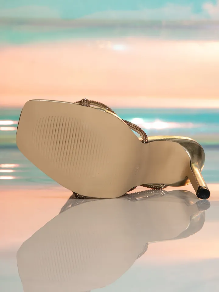 Rhinestone Ankle-Wrap High Heel Sandals