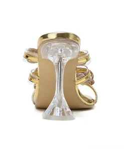 Rhinestone Bow Square Toe High Heel Slide