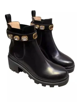 Rhinestone Buckle Platform Chelsea Ankle Boots