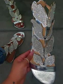 Rhinestone Butterfly Flat Sandal