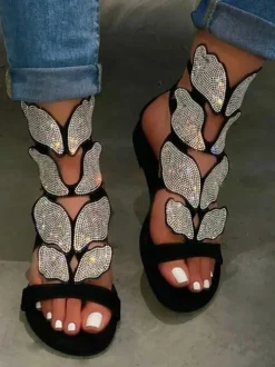 Rhinestone Butterfly Flat Sandal