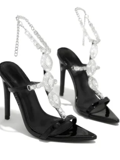 Rhinestone Chain Strap Stiletto Heels