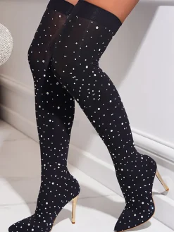 Rhinestone Embellished Stretch Mesh Boots