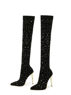 Rhinestone Embellished Stretch Mesh Boots