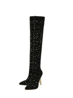 Rhinestone Embellished Stretch Mesh Boots