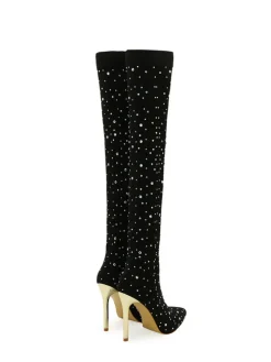 Rhinestone Embellished Stretch Mesh Boots