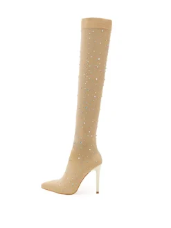 Rhinestone Embellished Stretch Mesh Boots