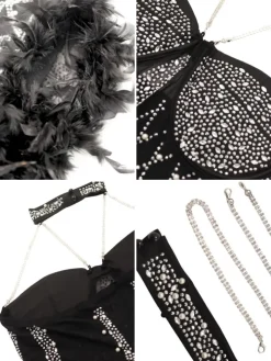 Rhinestone Feathers Halter Neck Romper