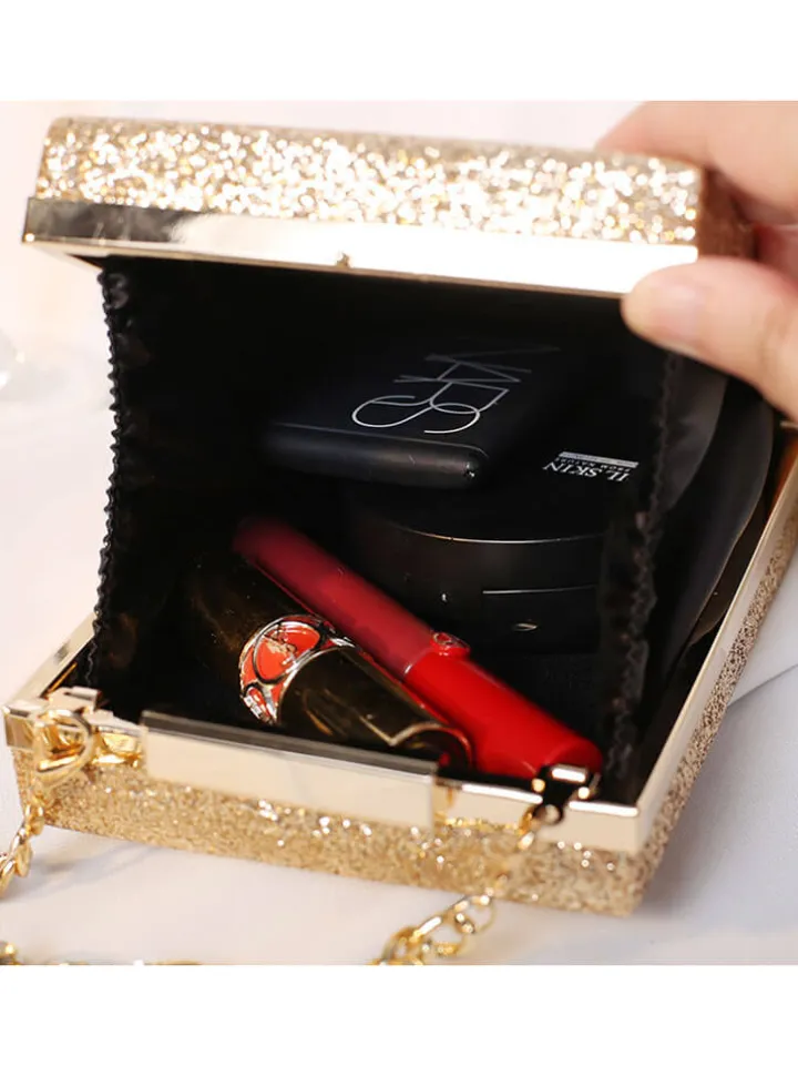 Rhinestone Glitter Chain Cuboid Handbag