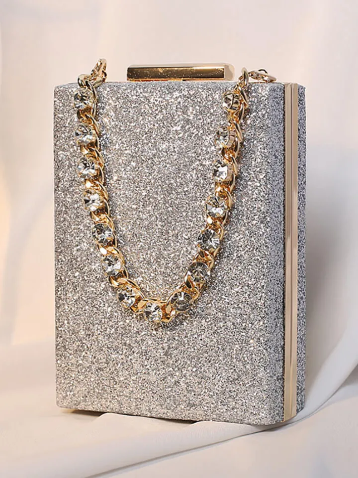 Rhinestone Glitter Chain Cuboid Handbag