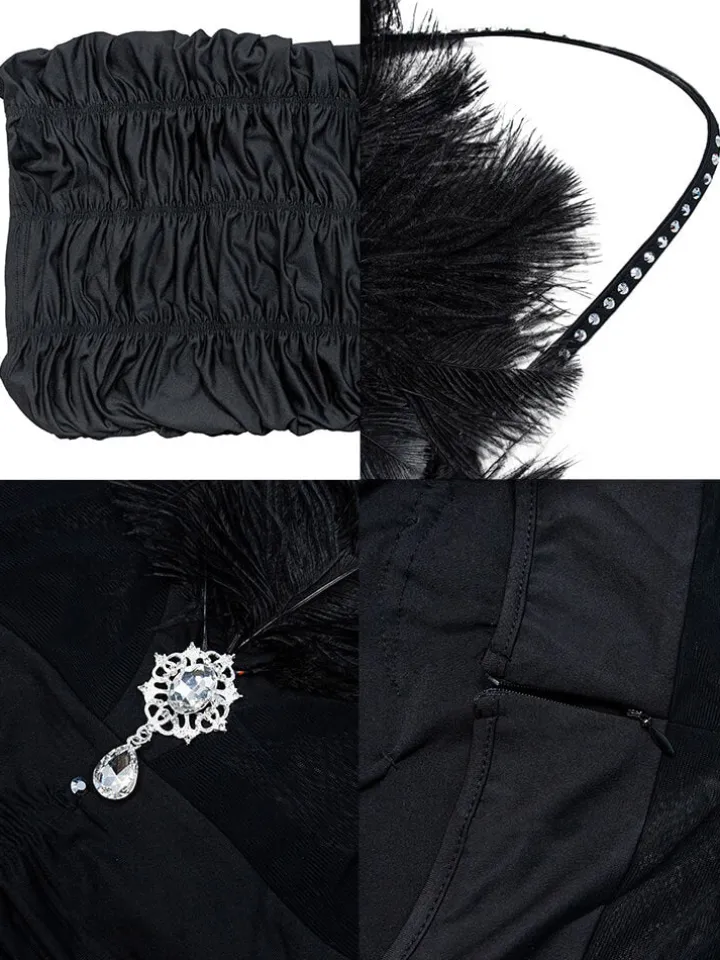 Rhinestone Halter Feather Patchwork Mini Dress