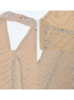 Rhinestone Halter Neck Mesh Dress