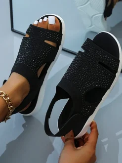 Rhinestone Knit Flat Sandals